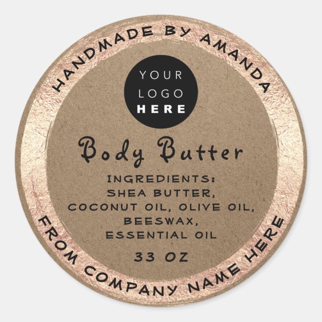 Logo Handmade Name Body Butter Cosmetic Paper Kraf Classic Round Sticker (Front)