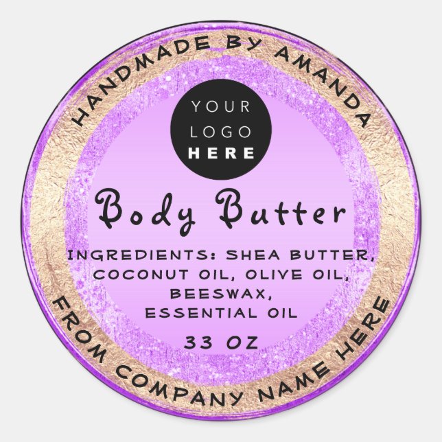 Logo Handmade Name Body Butter Cosmetic Purple Classic Round Sticker (Front)