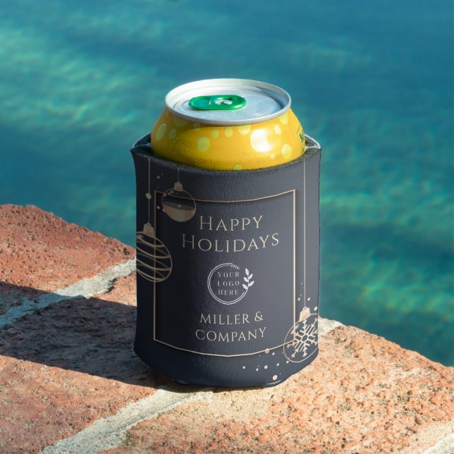 Logo Happy Holidays Christmas Corporate Modern Can Cooler (In Situ Pool)