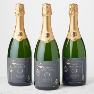 Logo Happy Holidays Christmas Corporate Modern Sparkling Wine Label