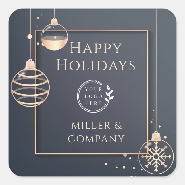 Logo Happy Holidays Christmas Corporate Modern Square Sticker (Front)