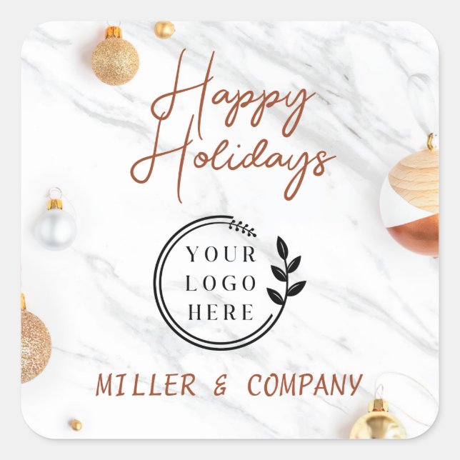 Logo Happy Holidays Christmas Modern Corporate Square Sticker (Front)
