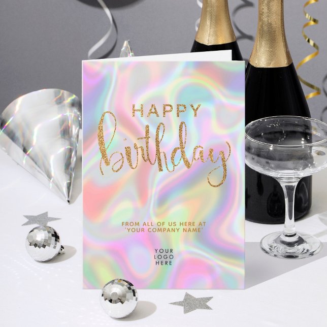 Logo Holographic Faux Gold Glitter Happy Birthday Card (Creator Uploaded)
