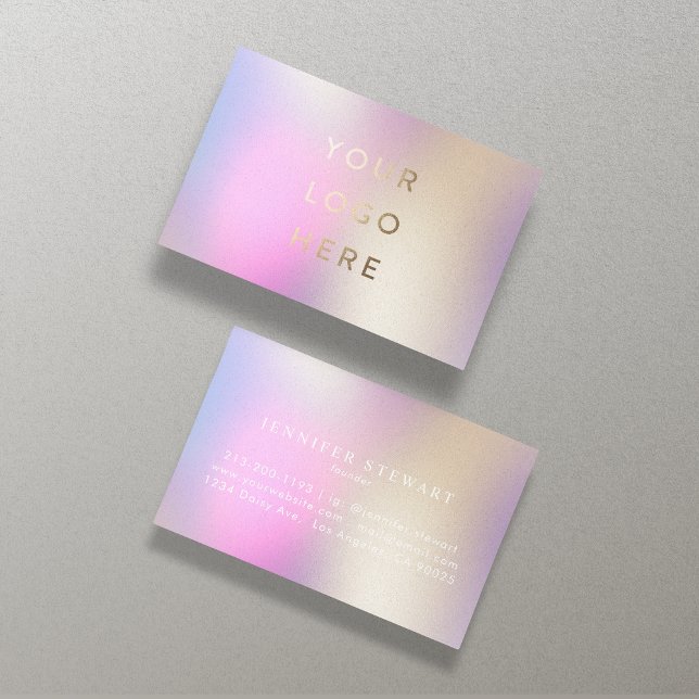 Logo Holographic Iridescent Modern Feminine Business Card (Creator Uploaded)