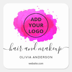 Logo Hotpink brushstroke typography hair makeup Square Sticker