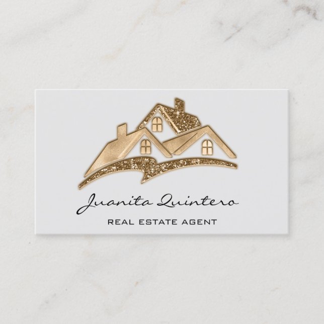 Logo House Real Estate Agent Professional Grey Business Card (Front)