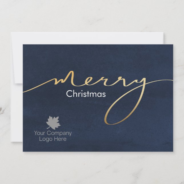 Logo Imprinted Script Merry Christmas Business Holiday Card (Front)