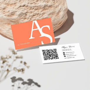 Logo initials coral orange bold makeup qr code business card