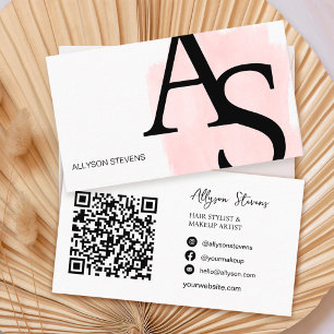 Logo initials pink brush bold makeup qr code business card