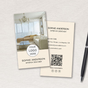 Logo Interior Designer Photo QR Social Media Cream Business Card