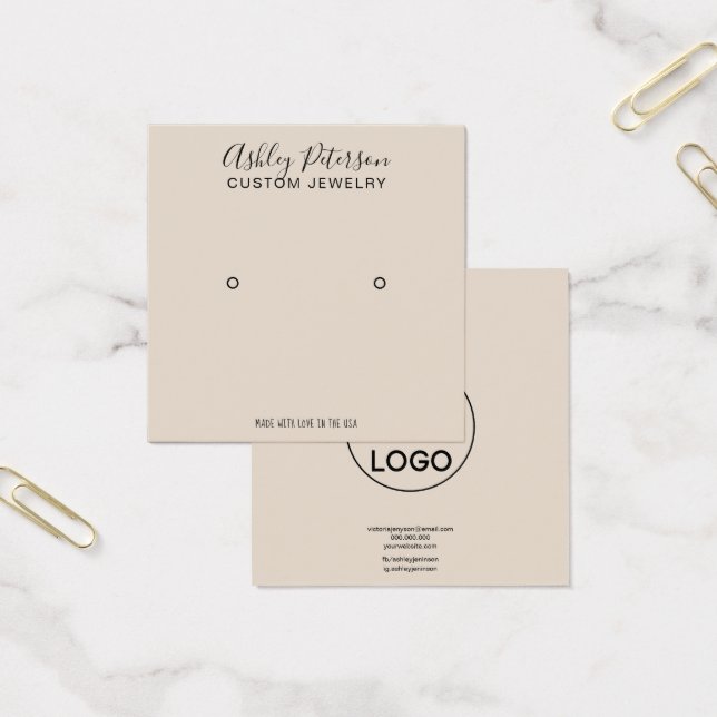 Logo ivory tan minimalist stud earring display (Office)