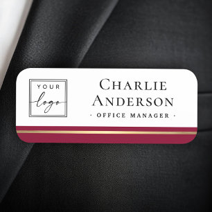 Logo large name title burgundy border elegant name tag