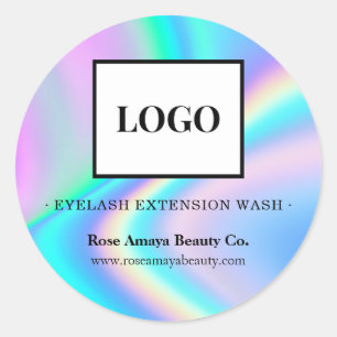 Logo Lash Cleanser Faux Holographic Rainbow Prism Classic Round Sticker