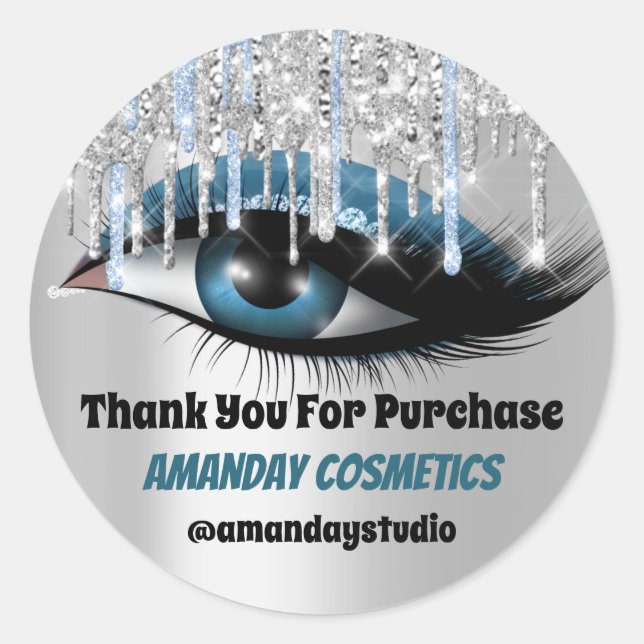 Logo Lashes Extension Makeup Artist Grey Blue Drip Classic Round Sticker (Front)