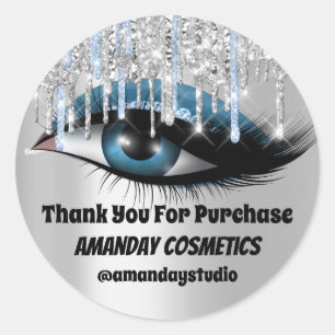 Logo Lashes Extension Makeup Artist Silver Blue Classic Round Sticker