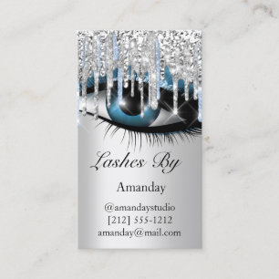 Logo Lashes Makeup Artist Silver Blue QR Code Business Card