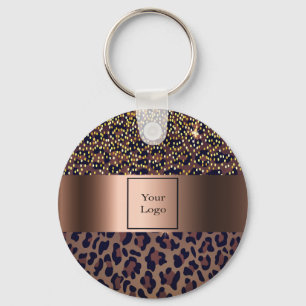Logo leopard pattern brown black bronze metallic key ring