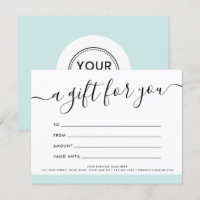 Logo light aqua blue gift voucher certificate card