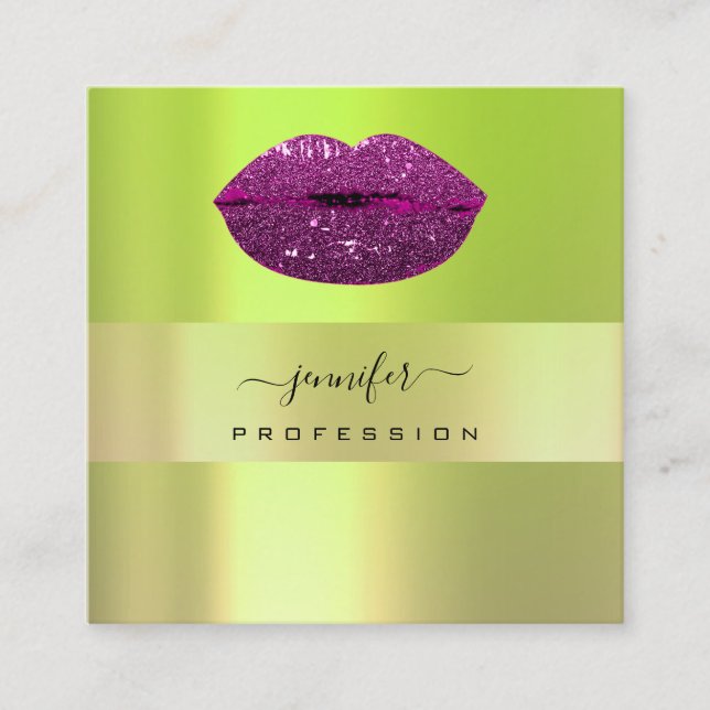 Logo lIps Green Purple Professional Makeup Artist Square Business Card (Front)