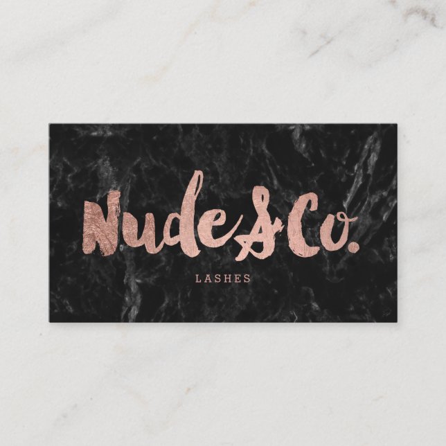 Logo loyalty rose gold typography  black marble card (Front)
