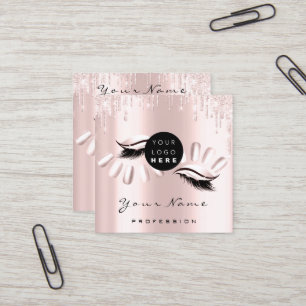 Logo Makeup Artist Hair Nails Floral Rose Pink Square Business Card