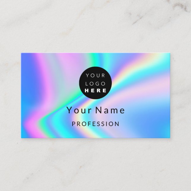 Logo Makeup Artist Hair Nails Holograph Blue Business Card (Front)