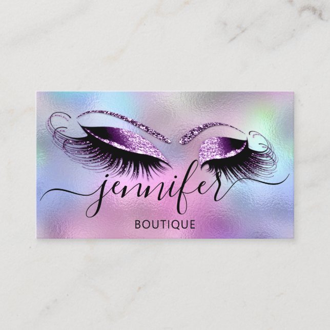 Logo Makeup Boutique Lash Studio Brows Holograph Business Card (Front)