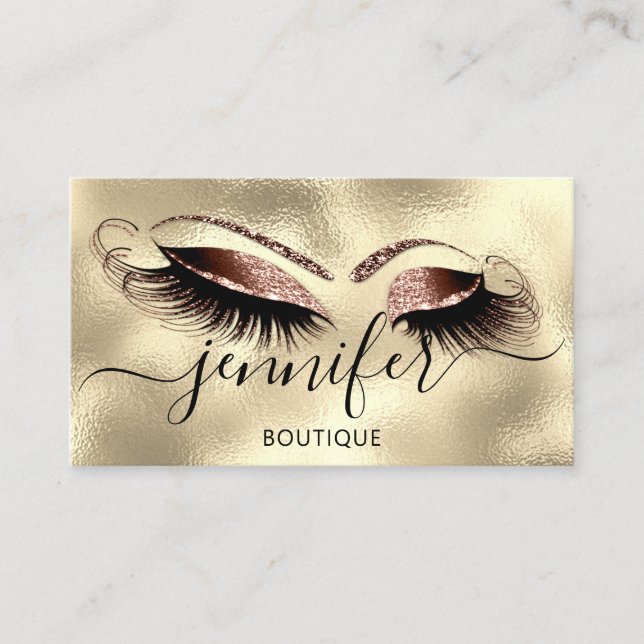Logo Makeup Boutique Lash Studio Eyes Brows Gold Business Card (Front)