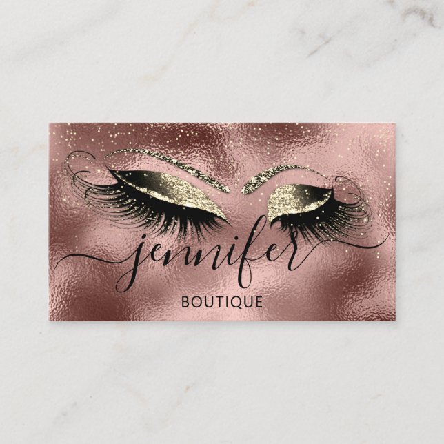 Logo Makeup Boutique Lash Studio Eyes Rose Gold Business Card (Front)