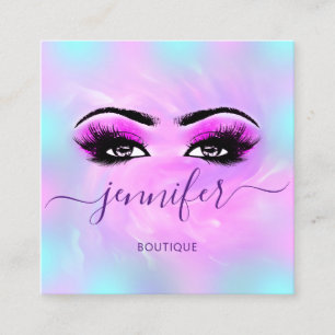 Logo Makeup Boutique Lashes Eyes Holograph Pink Square Business Card