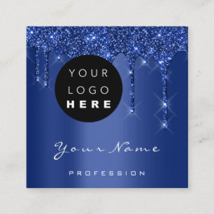 Logo Makeup Event Planner Glitter Navy Drips Square Business Card
