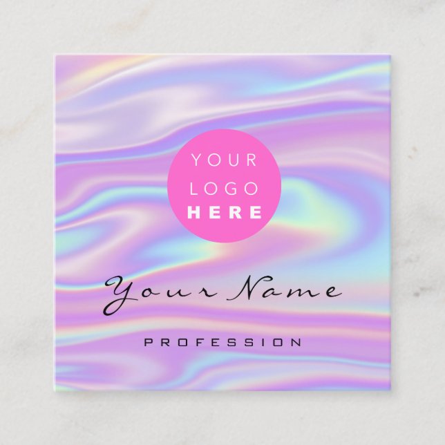 Logo Makeup Hair Nail Floral Holograph Pink Square Business Card (Front)