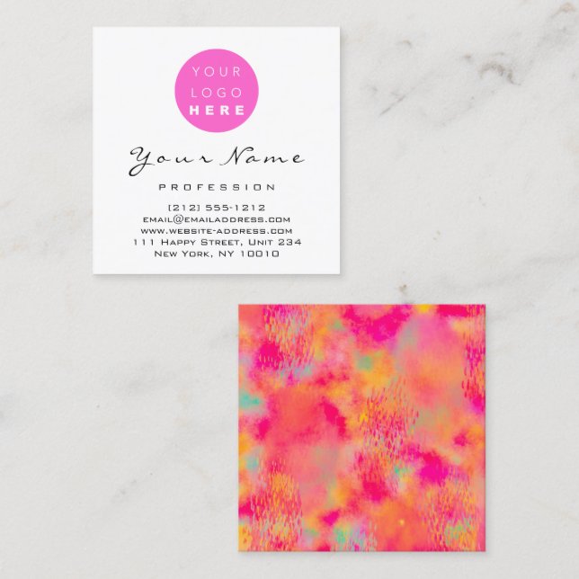 Logo Makeup Hair Nail Floral Pink Abstract Square Business Card (Front/Back)