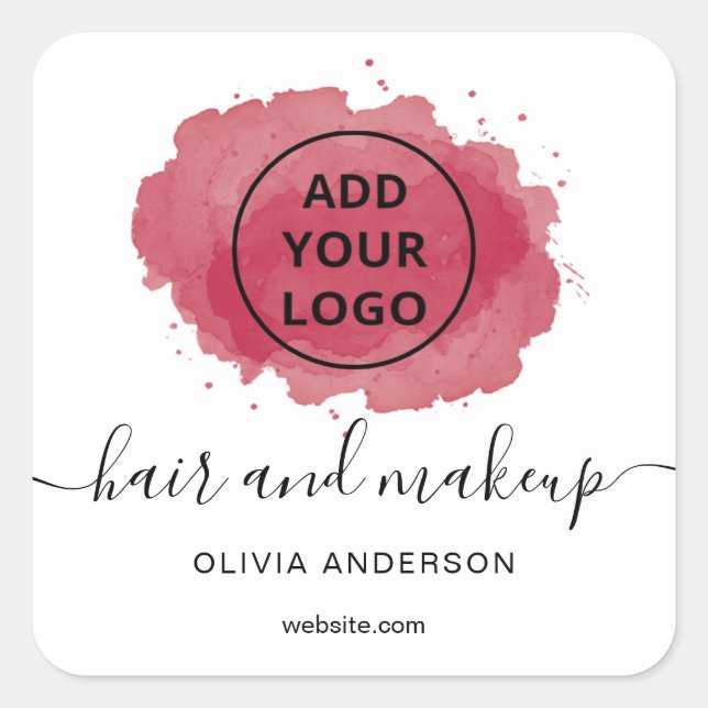 Logo Maroon brushstroke typography hair makeup  Square Sticker (Front)