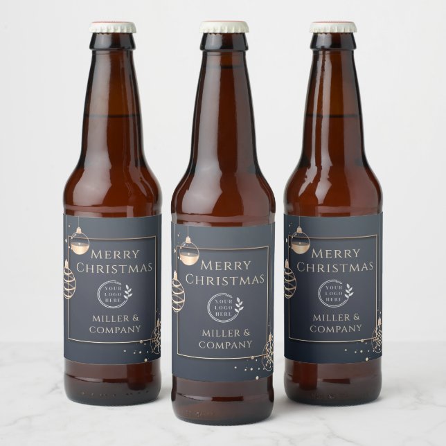 Logo Merry Christmas Holidays Corporate Modern Beer Bottle Label (Bottles)