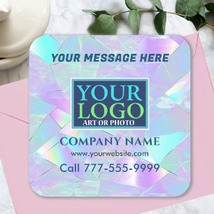 Logo, Message, Business Promo, Iridescent Design Square Sticker