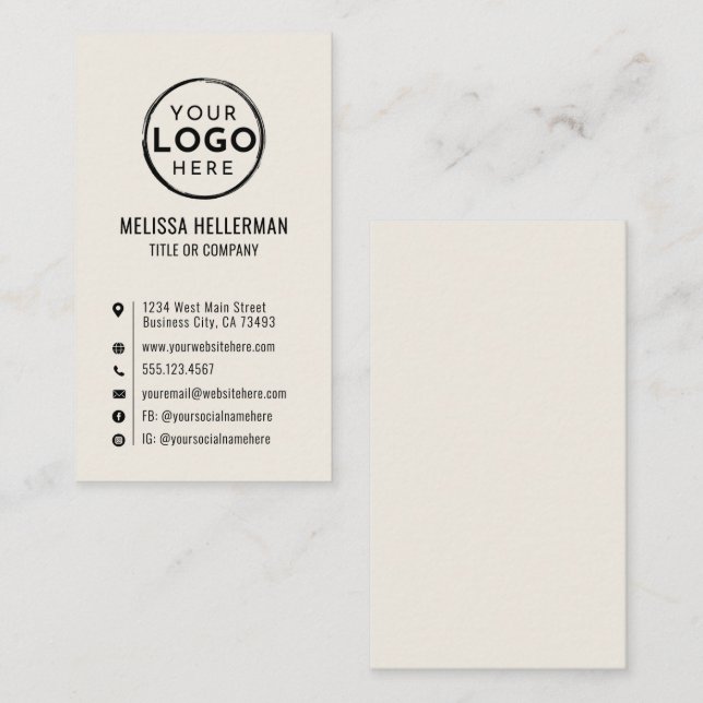 Logo Minimal Modern Vertical Ivory Business Card (Front/Back)