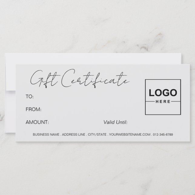 Logo Minimalist Modern Silver Gift Certificate (Front)