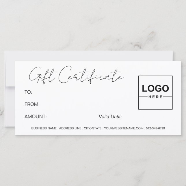 Logo Minimalist Modern White Gift Certificate (Front)