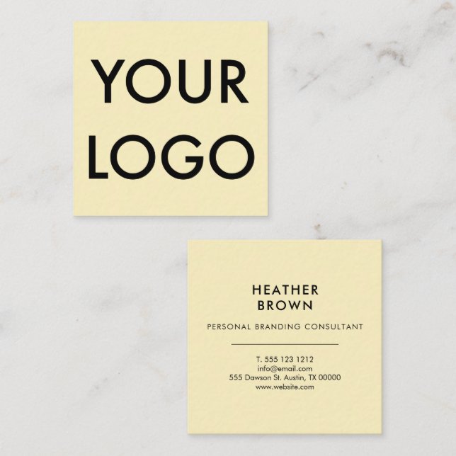 Logo Minimalist Modern Yellow Square Business Card (Front/Back)
