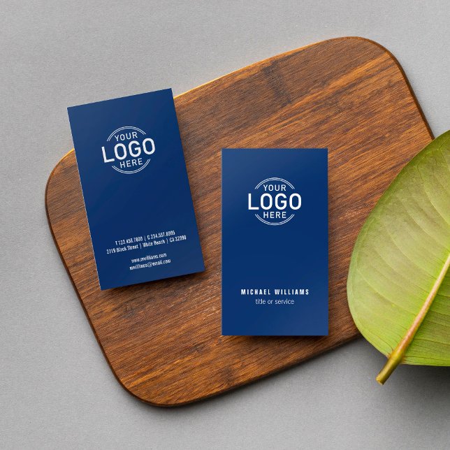 Logo Minimalist Navy Blue Modern Sleek Custom Business Card (Creator Uploaded)