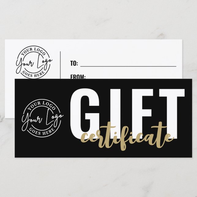 Logo Modern Black Gold Business Gift Certificate (Front/Back)