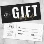Logo Modern Black Gold Business Gift Certificate<br><div class="desc">Logo Chic Minimalist Business Gift Certificate. Add your logo to the front and back to make it your own. This simple and stylish flat horizontal card is perfect for corporate brands, small businesses, or individuals like makeup artists, estheticians, hair stylists, and more! The current design features a clean grey, black,...</div>
