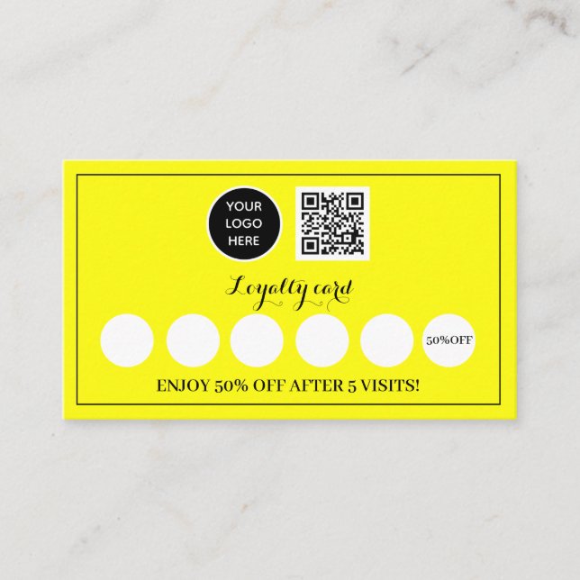 Logo Modern Business Yellow Reward Punch Loyalty Card (Front)