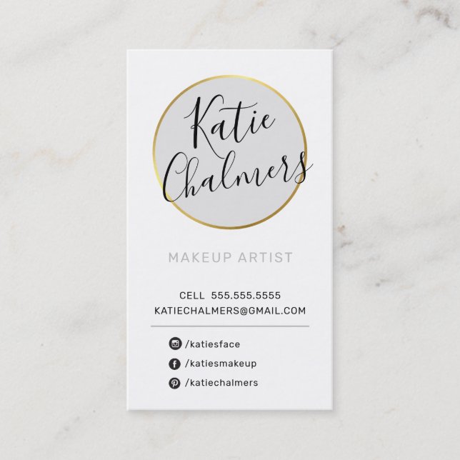 LOGO modern chic pretty gold pale grey black Business Card (Front)