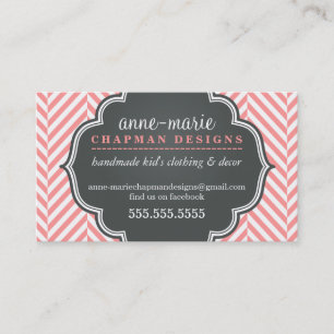 LOGO modern herringbone pattern coral badge grey Business Card