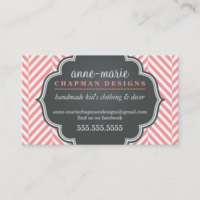 LOGO modern herringbone pattern coral badge grey Business Card (Front)