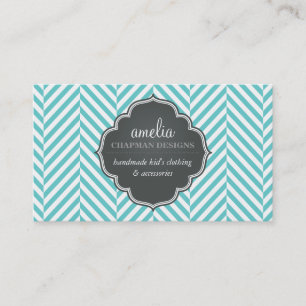 LOGO modern herringbone pattern grey turquoise Business Card