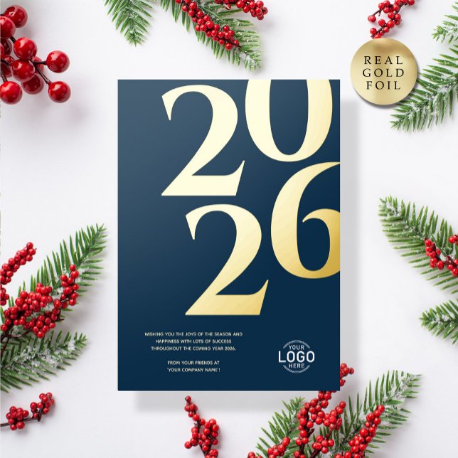 Logo Modern Simple Navy Blue Business Holiday Card (Creator Uploaded)