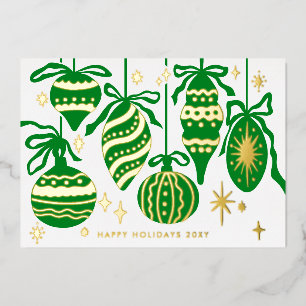 Logo Modern Vintage Green Decor Business Gold Foil Holiday Card